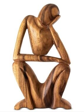 Novica Hand-Carved Wooden Abstract Squatting Man Sculpture